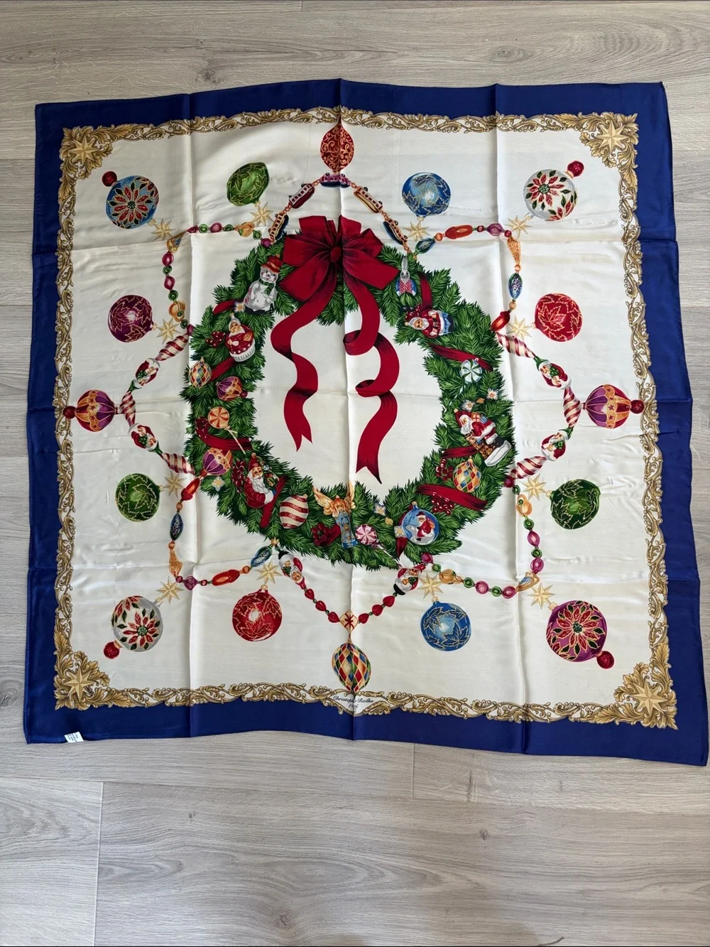 Christopher Radko Festive Holiday Wreath Silk Scarf